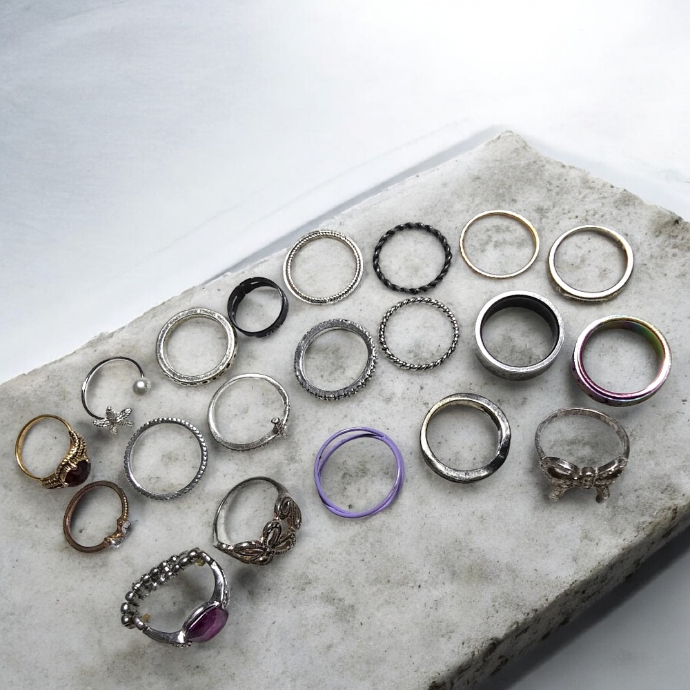 20 Lot Bundle Set Rings Sizes 5 6 7 8 9 10 Gems Spin Thumb Jewels Jewelry Pearl